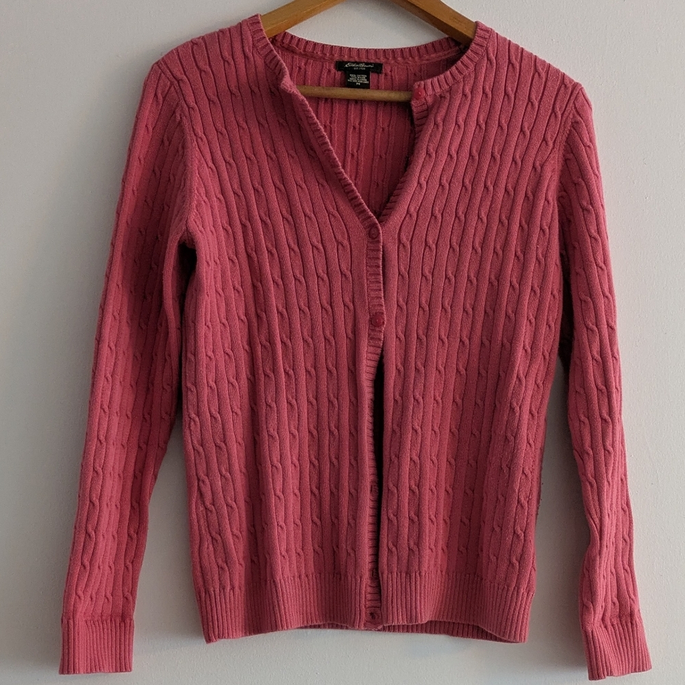 Eddie Bauer Coral Cable Knit Cardigan Sweater Size M